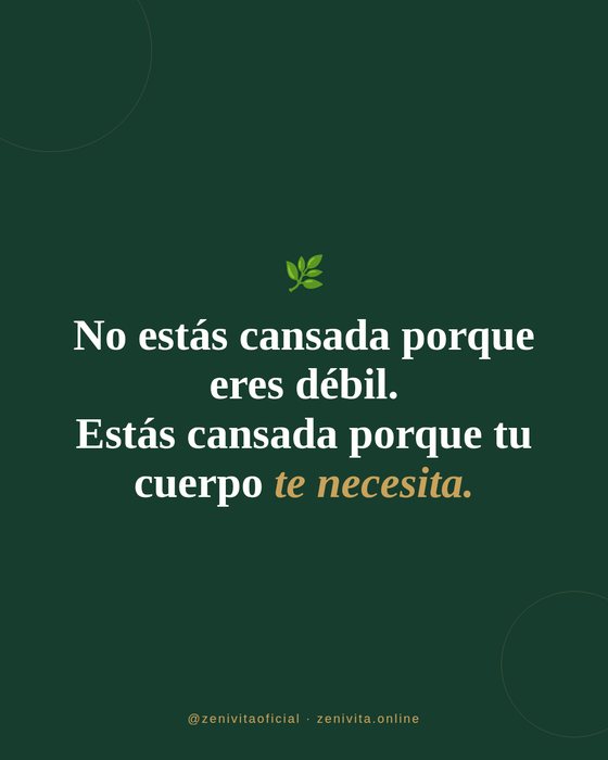 Publicación de Zenivita con una frase sobre bienestar femenino